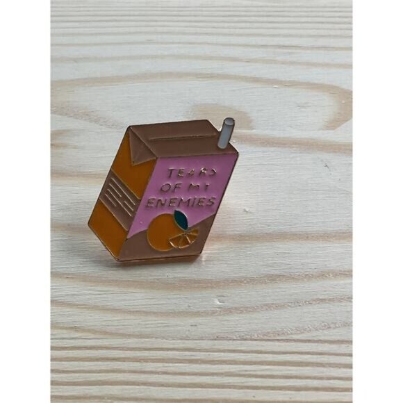 Tears Of My Enemies Juice Carton Enamel Pin With Gold-Tone Backing Secure Clutch - Picture 1 of 3